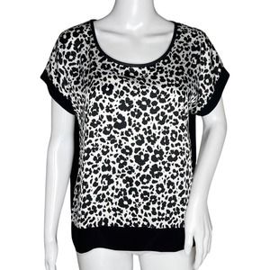 Sympli Shirt Womens 4 Black White Animal Print Satin Dolman Top Bold Edgy Unique